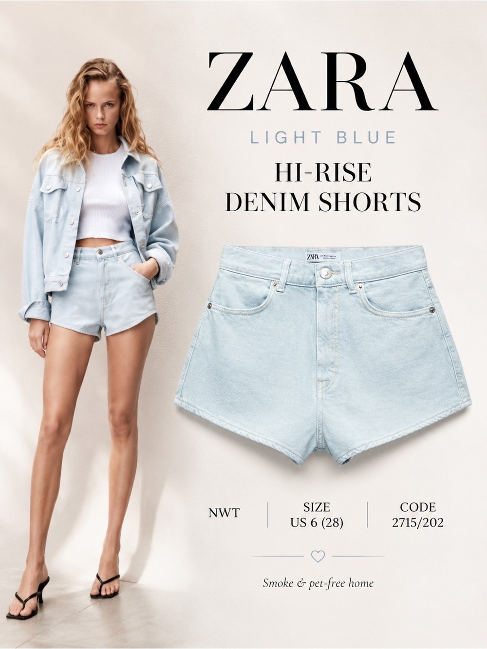 Zara Light Blue High Rise Denim Shorts NWT Size US 6 / 28 Raw Hem Jean Shorts